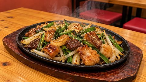 鉄板で香ばしく焼いたホルモン